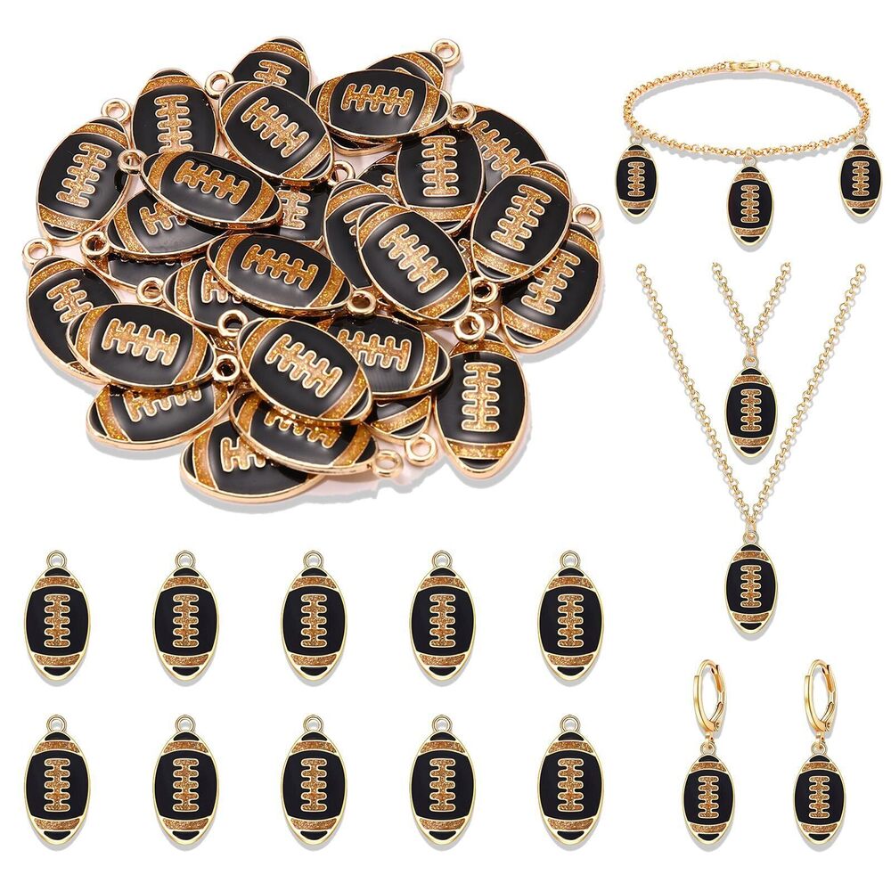 2610 30PCS Football Charms Jewelry Making, Enamel Football Charms